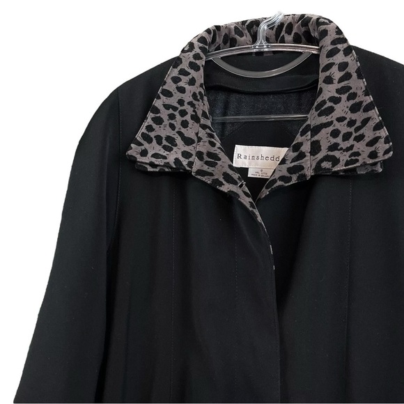 Vtg Rainshedder Leopard Print Trim Buttoned Trench Coat Jacket Black Gray Size 8 - Picture 3 of 8